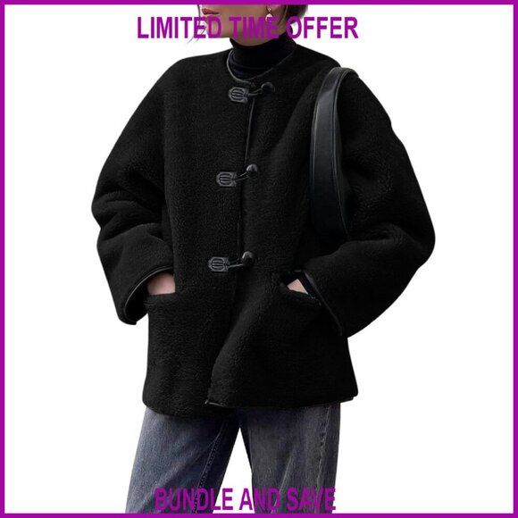 Jackets & Blazers - Faux Fur Jacket Long Sleeve Button Front Winter Coat with Pockets